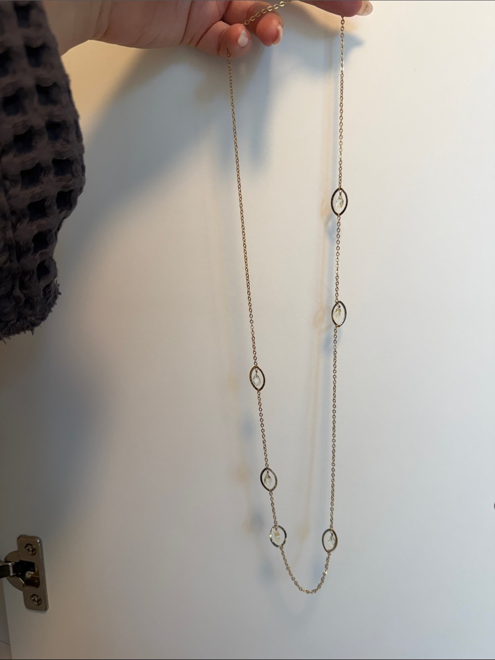 Delicate Gold Long Station Necklace with Clear Stones